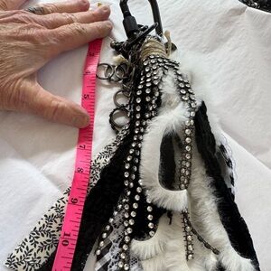 Black and White Fur Keychain/Purse Charm  with Rhinestones
